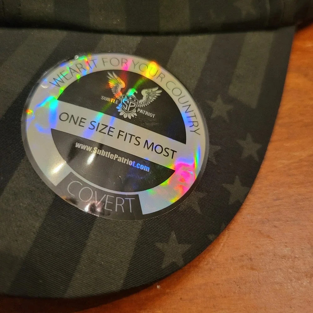 Subtle Patriot Eagle Logo Black/Gray Flag Print Adjustable Buckle Hat‎ Vented